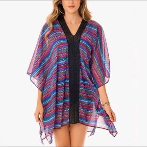 Miraclesuit Multicolor Striped V-Neck Swim Coverup with Black Trim
